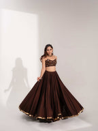 Chocolate Brown Mirror Work With Flared Lehenga & Dupatta Set