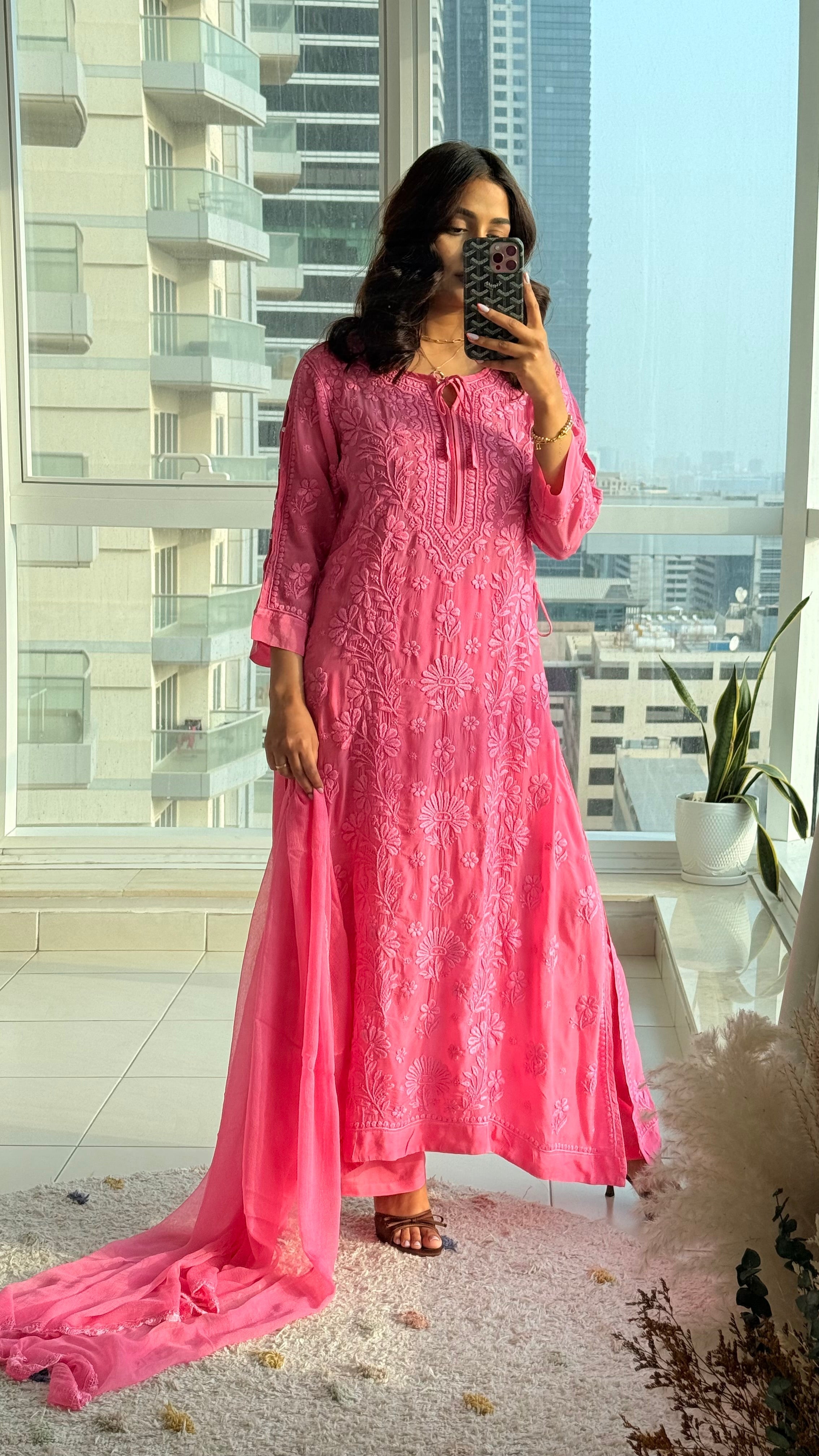 Sia Pink Moti Sitara Crepe Suit