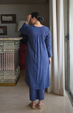 Navy Blue Striped Co-ord Set in Handwoven Cotton