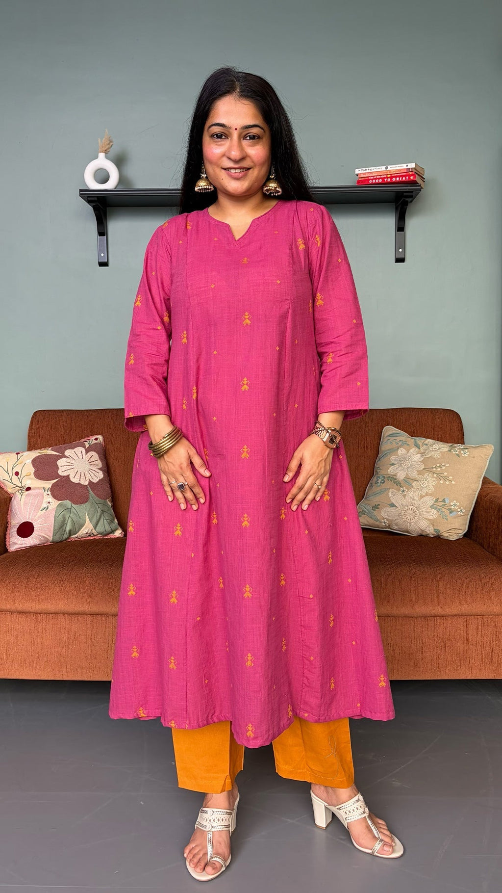 Sonam Pink Hand Woven Kali Cotton Kurta