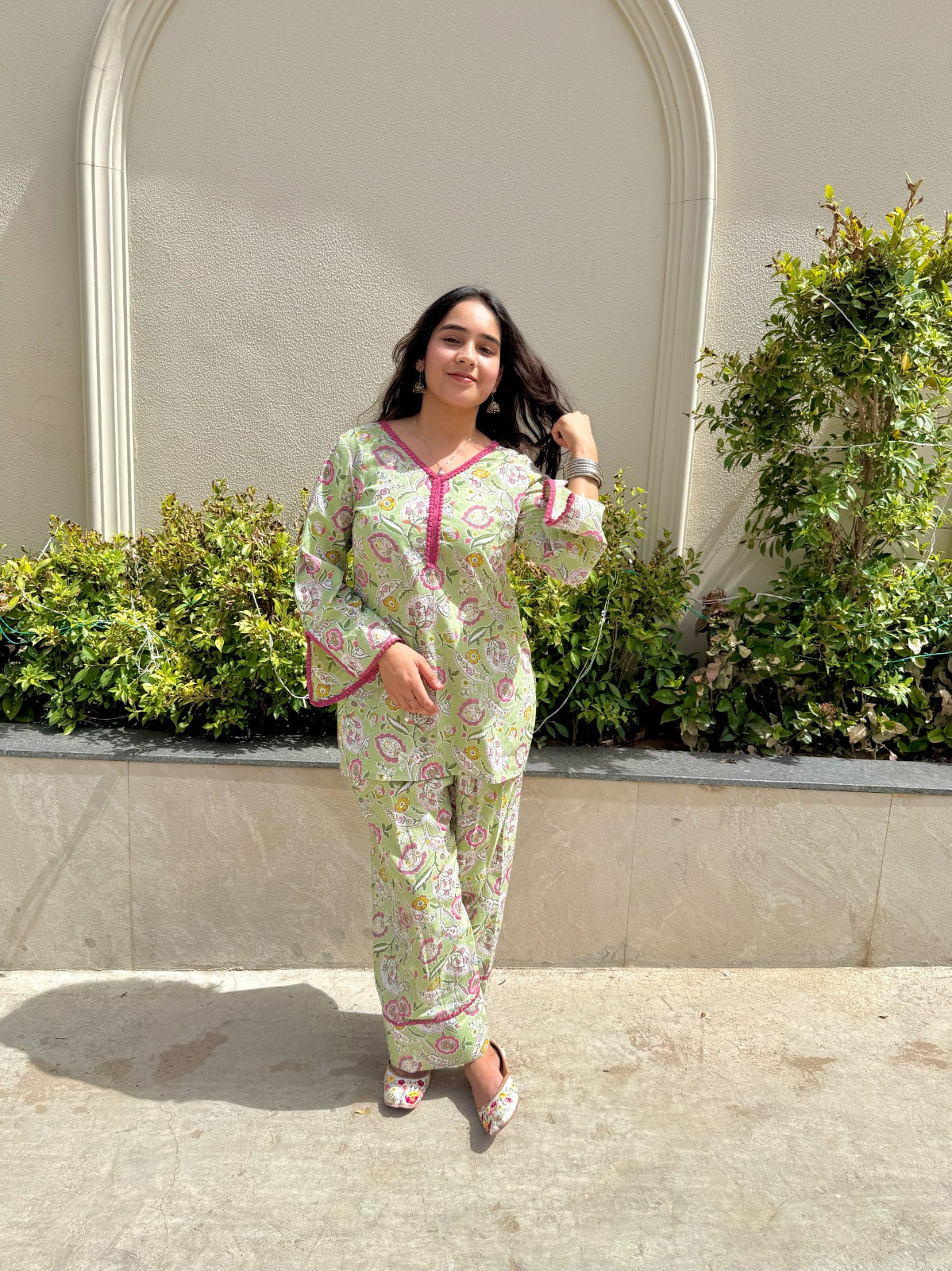 Green floral Farshi Salwar Set