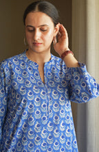 Blue Hand Block Printed Short Kurta