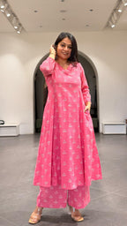 Taasha Cotton Hand Block Kurta Set- Baby Pink