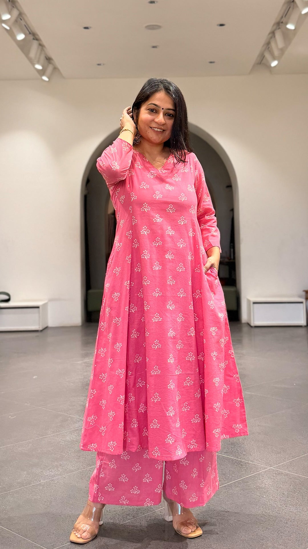 Taasha Cotton Hand Block Kurta Set- Baby Pink