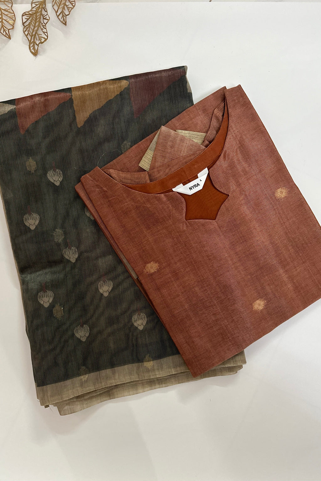 Terracotta elegance- Premium tissue silk kurti with dupatta