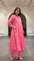 Taasha Cotton Hand Block Kurta Set- Baby Pink