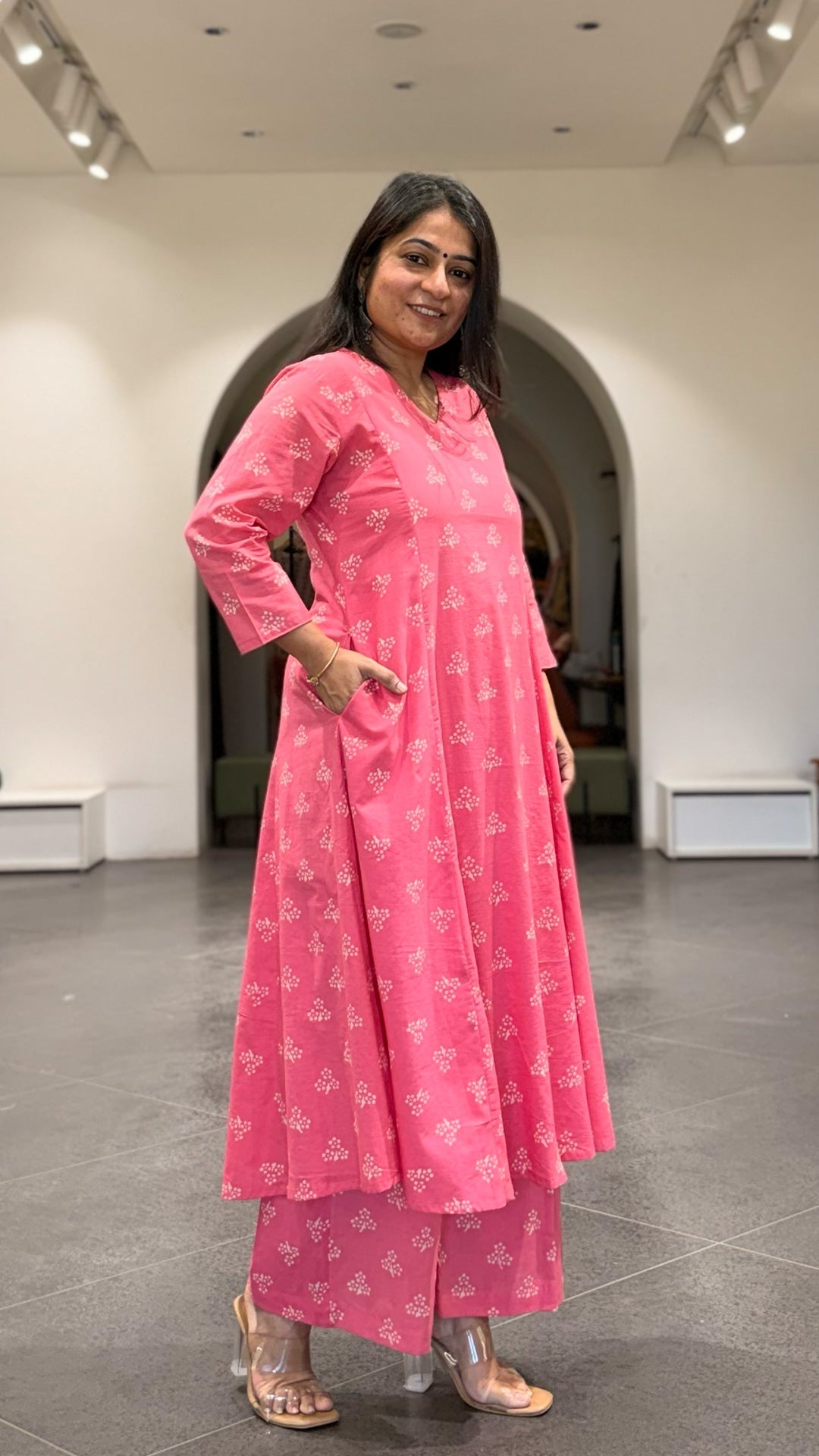 Taasha Cotton Hand Block Kurta Set- Baby Pink