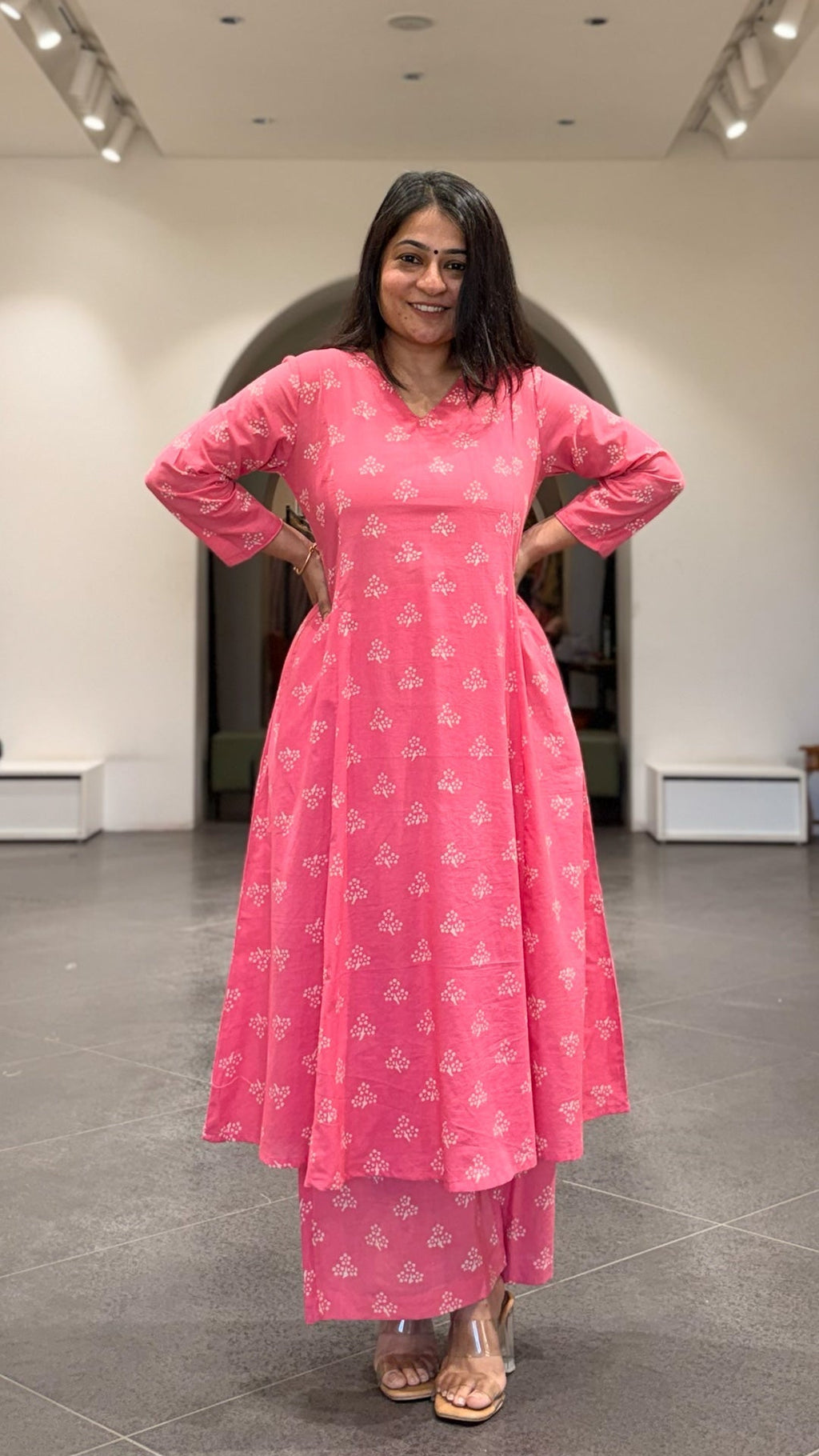 Taasha Cotton Hand Block Kurta Set- Baby Pink