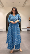 Pari Cotton Hand Block Kurta Set- Blue