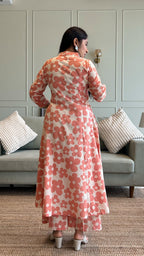 Kriva - Peach Floral Kali Kurta In Cotton