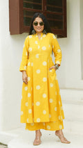 Yellow Polka Dots Kali Kurta In Cotton
