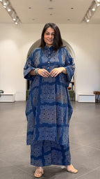 Jessica Ajrakh Cotton Kaftan Co-ord - Indigo