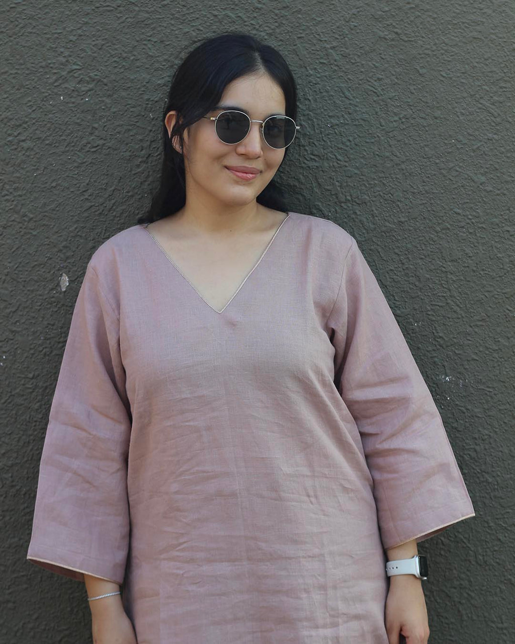 Aira Dusty pink Premium Linen Kurta Set - Set of 2