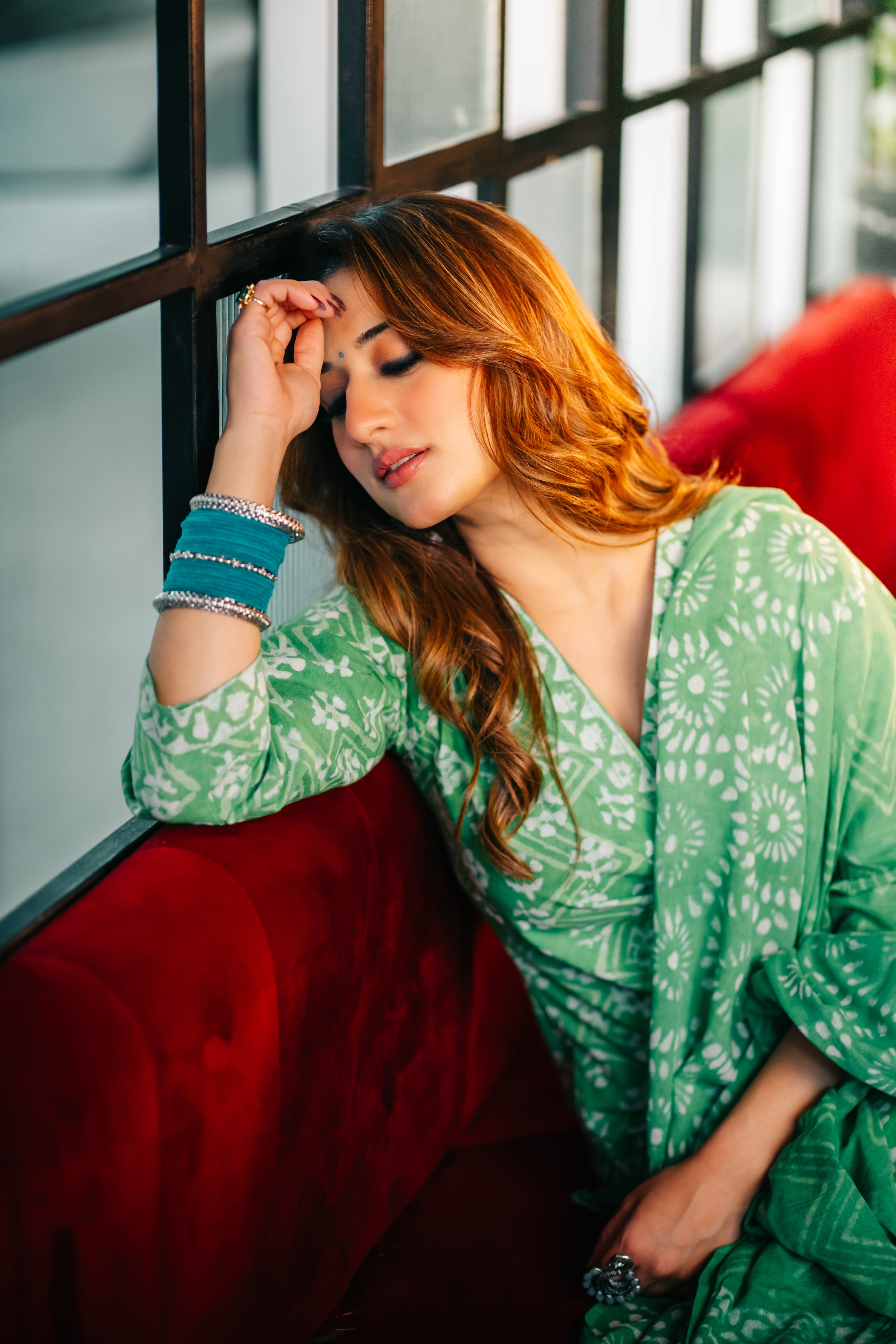 Lime Dabu Straight Suit Set