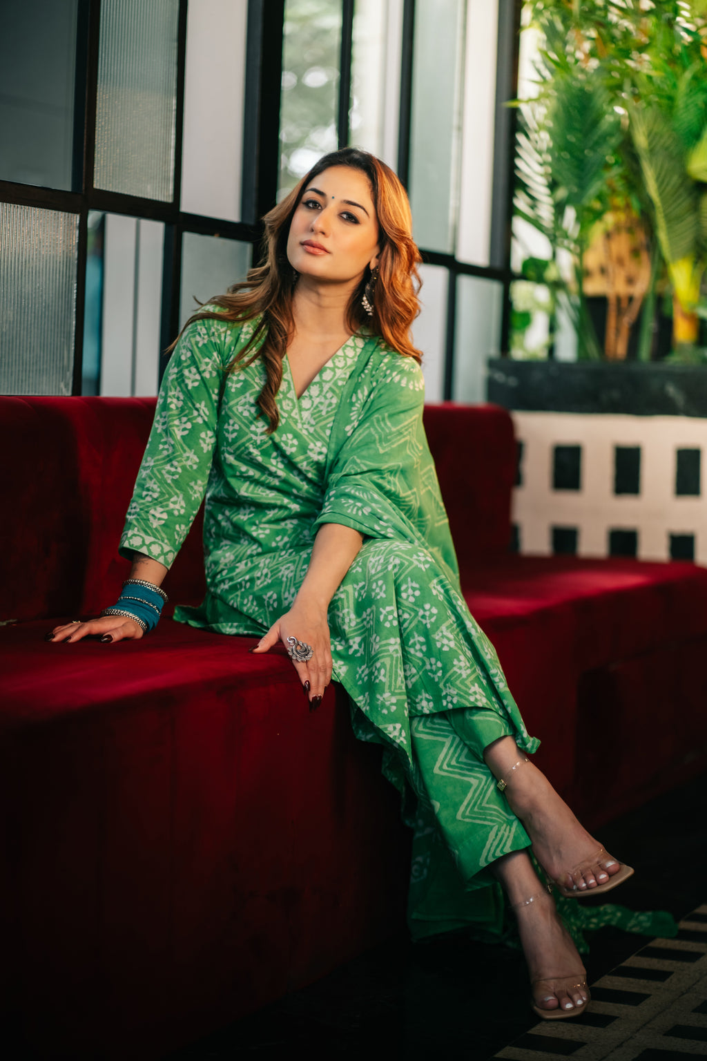 Lime Dabu Straight Suit Set