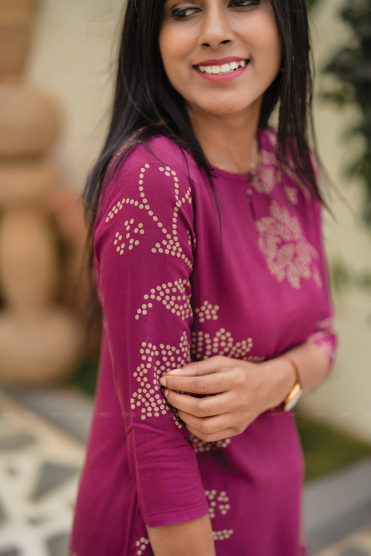 Majenta Goldvine Viscose Co-ord with Boat Neck & 3/4 Sleeves