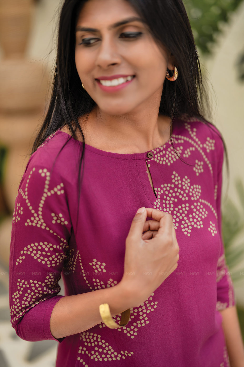 Majenta Goldvine Viscose Co-ord with Boat Neck & 3/4 Sleeves