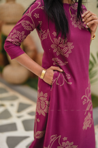 Majenta Goldvine Viscose Co-ord with Boat Neck & 3/4 Sleeves