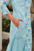 Bloomscape Blue Viscose Co-ord with Boat Neck & 3/4th Sleeves