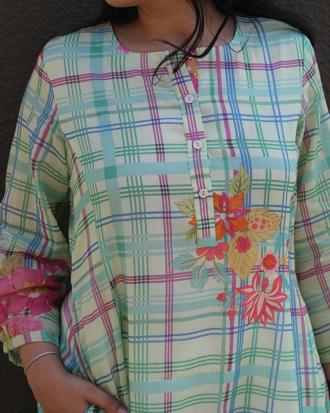 Mint Sorbet Checks Long Kurta