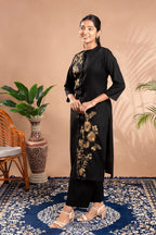 Black Embroidered Straight Co-ord Set