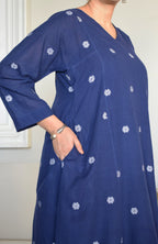 Midnight Blue Jamdani Phiran with White pyjama