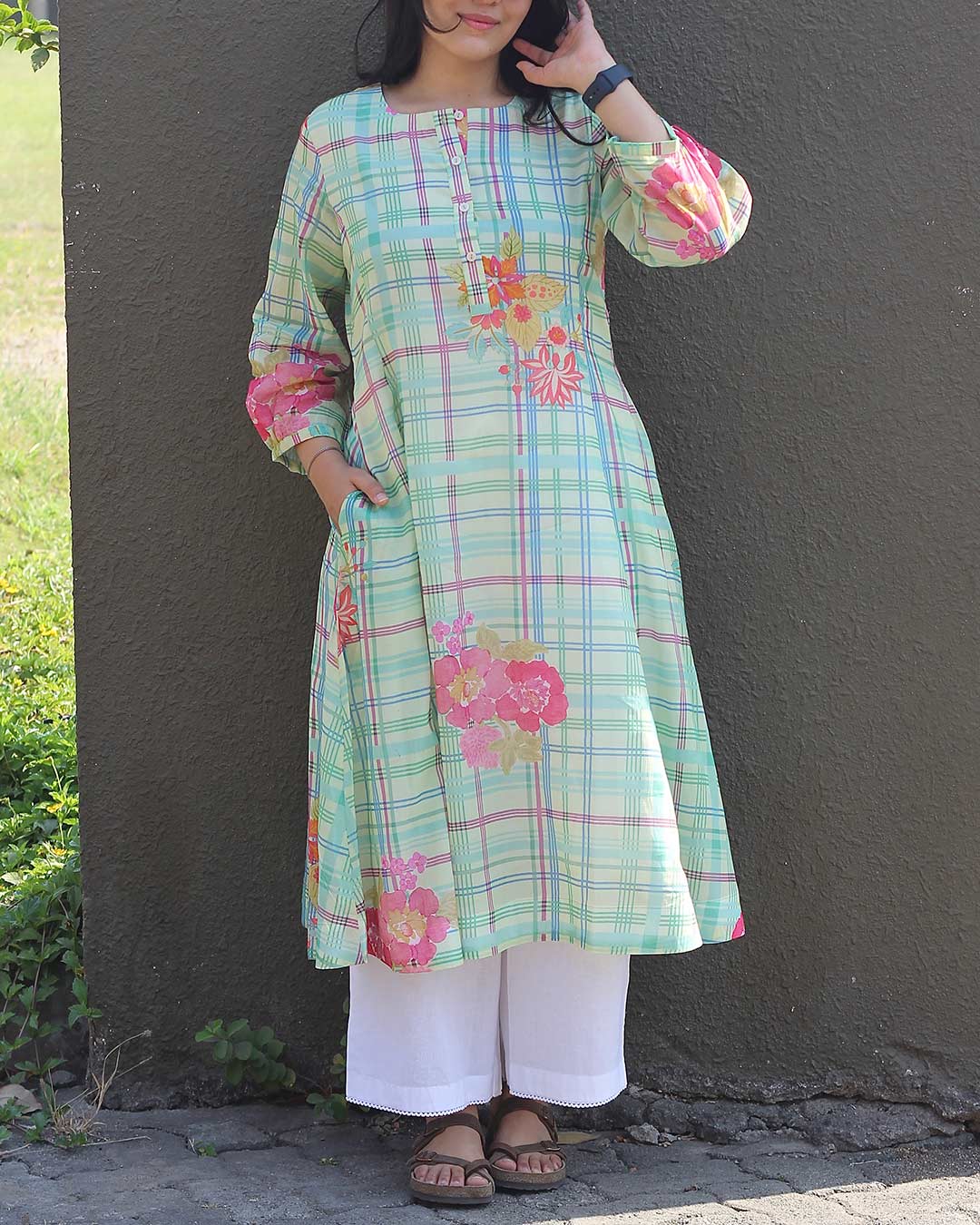 Mint Sorbet Checks Long Kurta