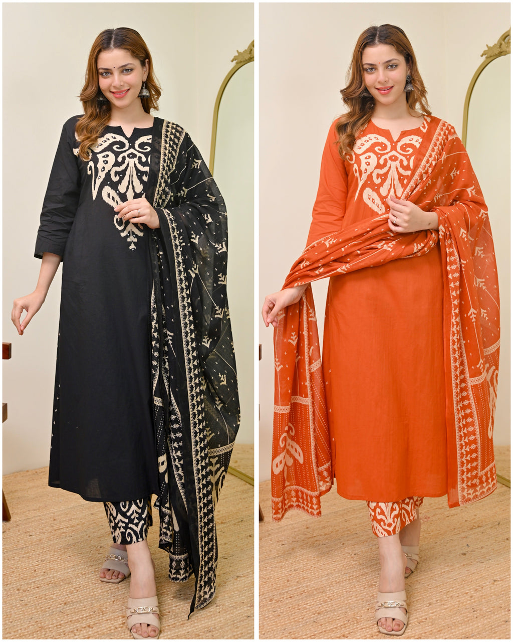 Black Kalamkari Pearl Cotton Suit