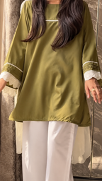 Aaira Olive Lace Detail Tunic Palazzo Set