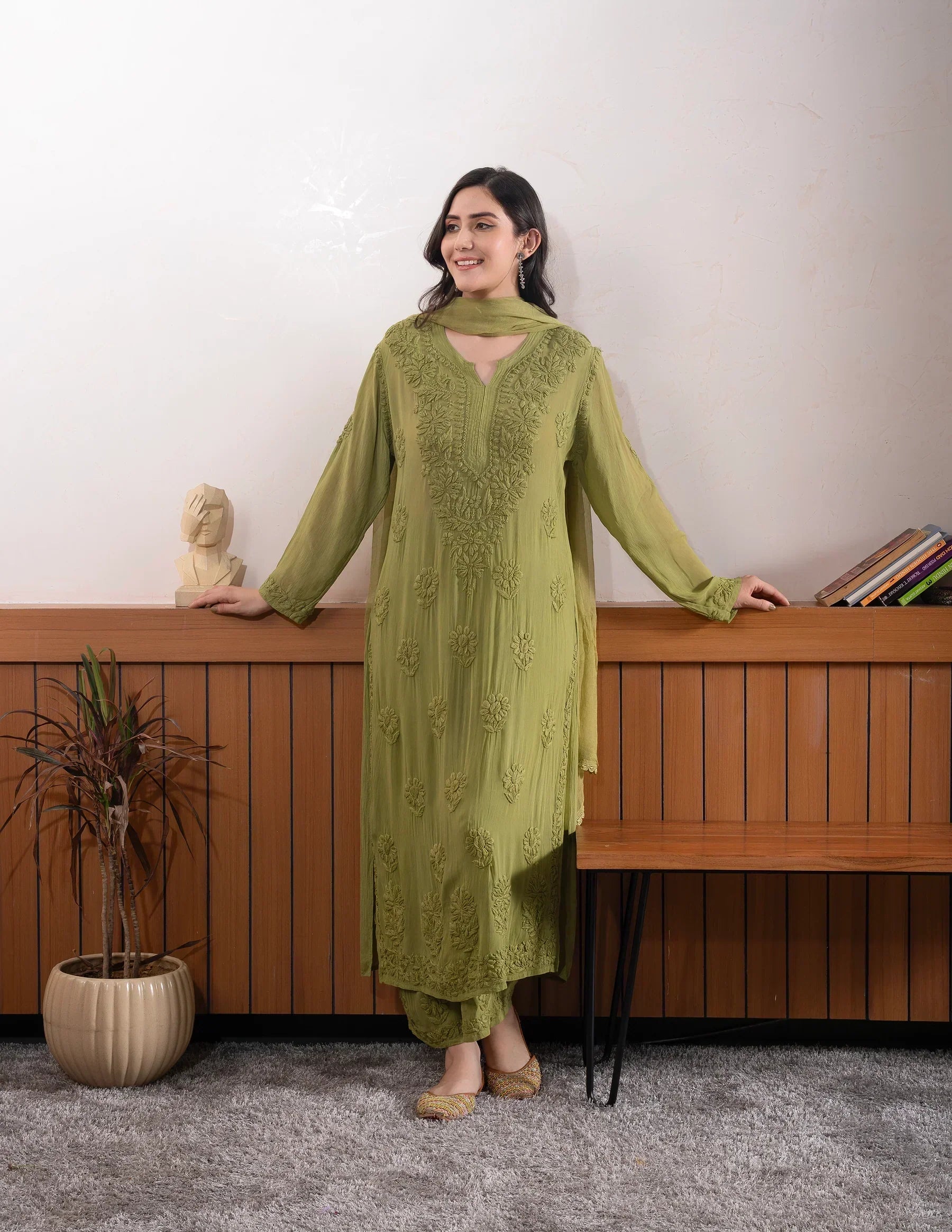 Reeva Olive Green Georgette Kurta Set
