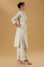 Cream Embroidered Flex Cotton Straight Kurta