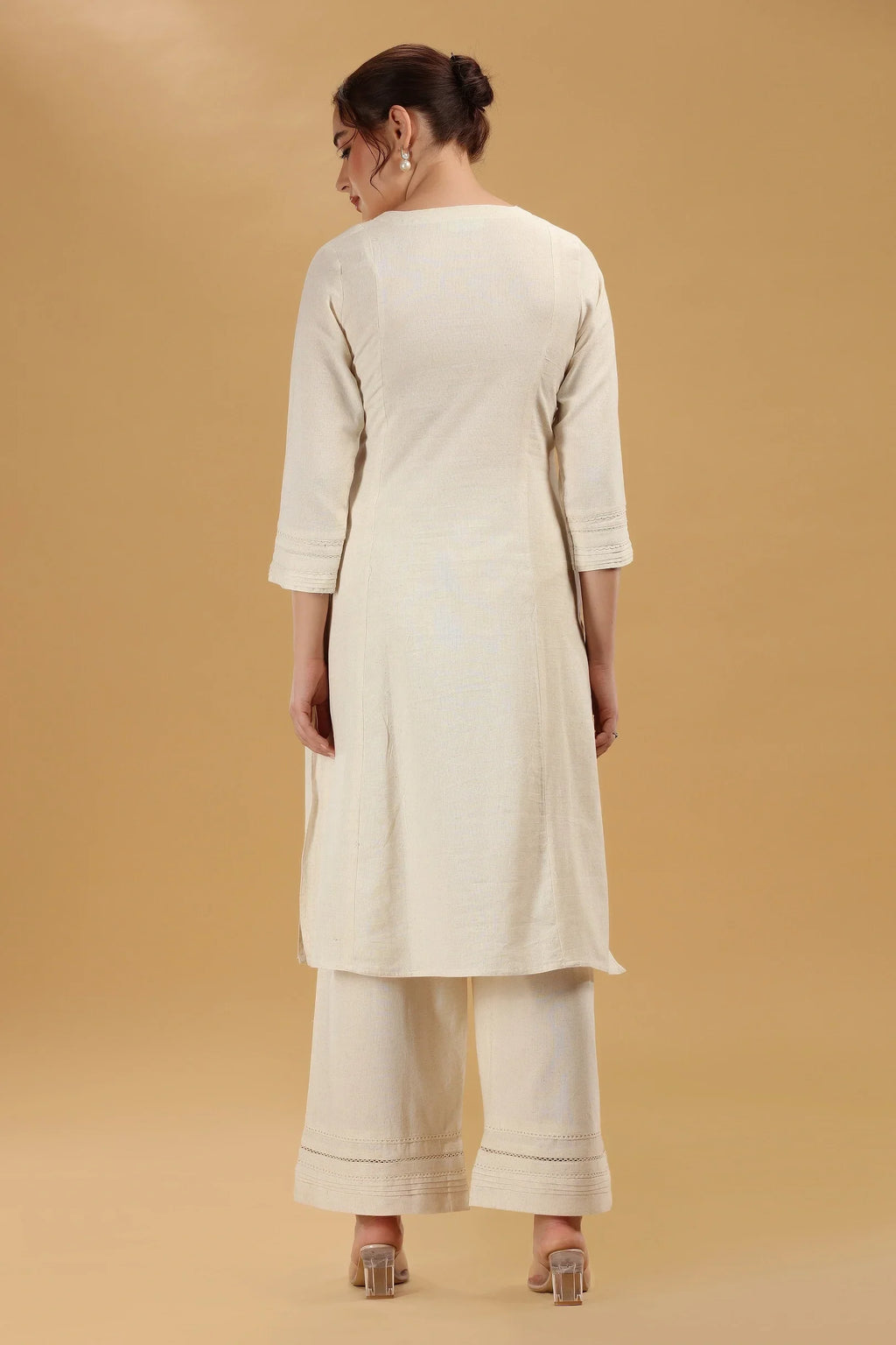 Cream Embroidered Flex Cotton Straight Kurta