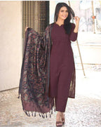 Nisha Wine Cotton Kurti Pant Dupatta Set