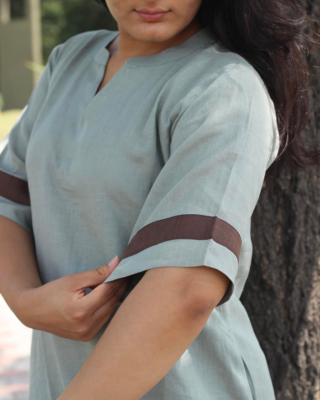 Coffee Stripe Premium Linen Kurta set