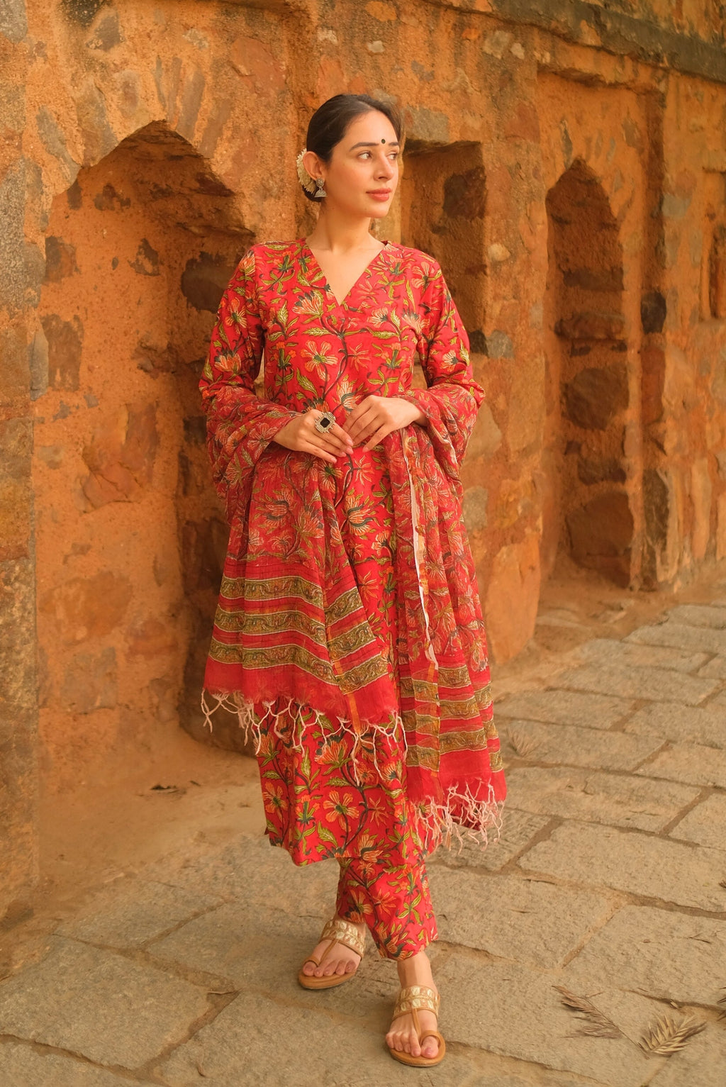 Red Kalamkari Suit Set