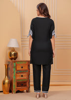 Black Embroidered Rayon Kurta and Pant Set