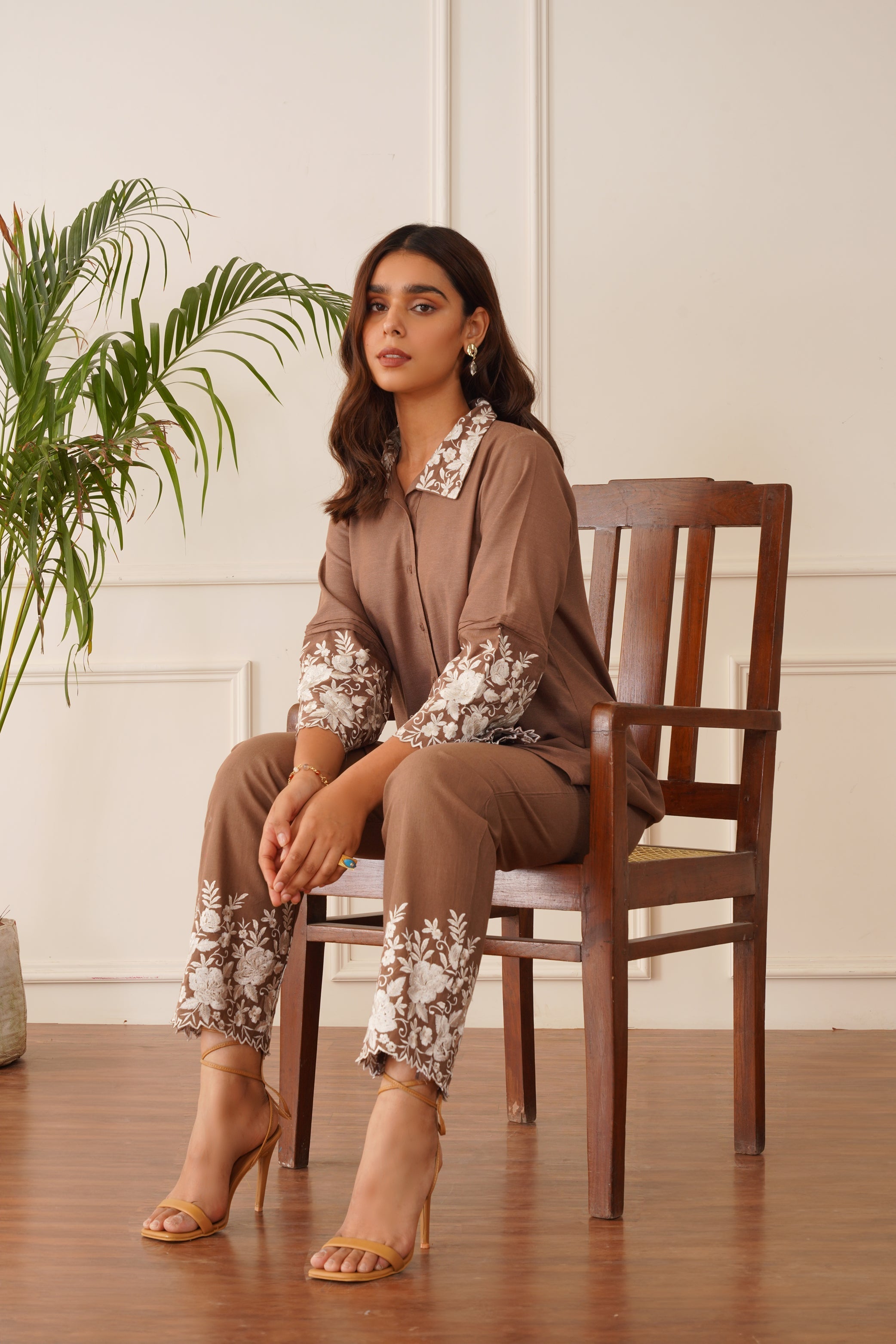 Blossom Brown Embroidered Co-ord Set