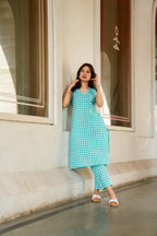 Blue checks suit Set
