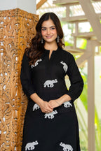 Black Embroidered Cotton Co-Ord Set