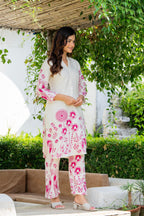 Off White Printed Cotton Flex Co-Ord Set