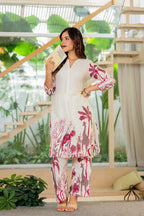 Off White Printed Cotton Flex Co-Ord Set