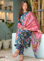 Aafreen Blue Floral Pleated Suit Set