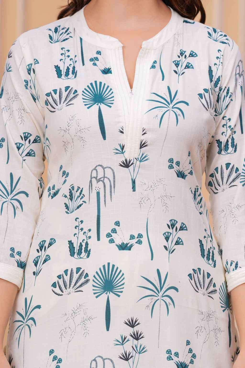 Blue White Printed Cotton Kurta and Pant Set