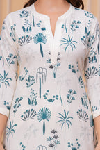 Blue White Printed Cotton Kurta and Pant Set