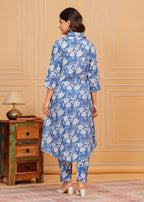 Blue White Floral Printed Rayon CO-Ord Set