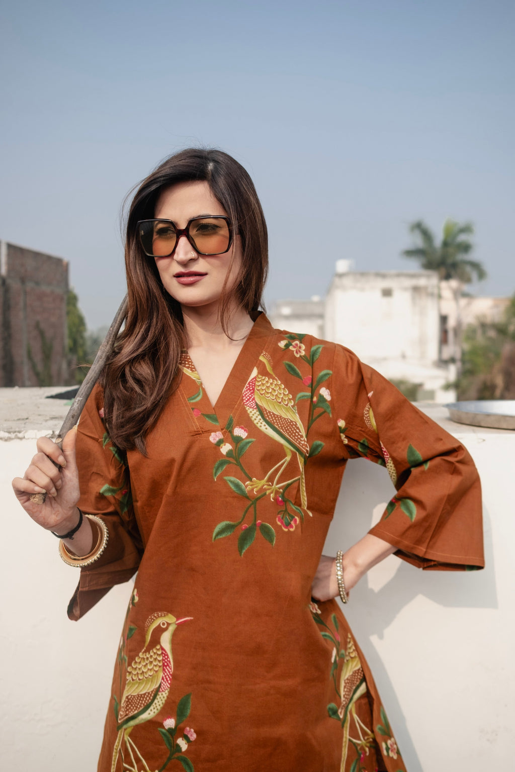 Brown Bird Cotton Co-ord Set
