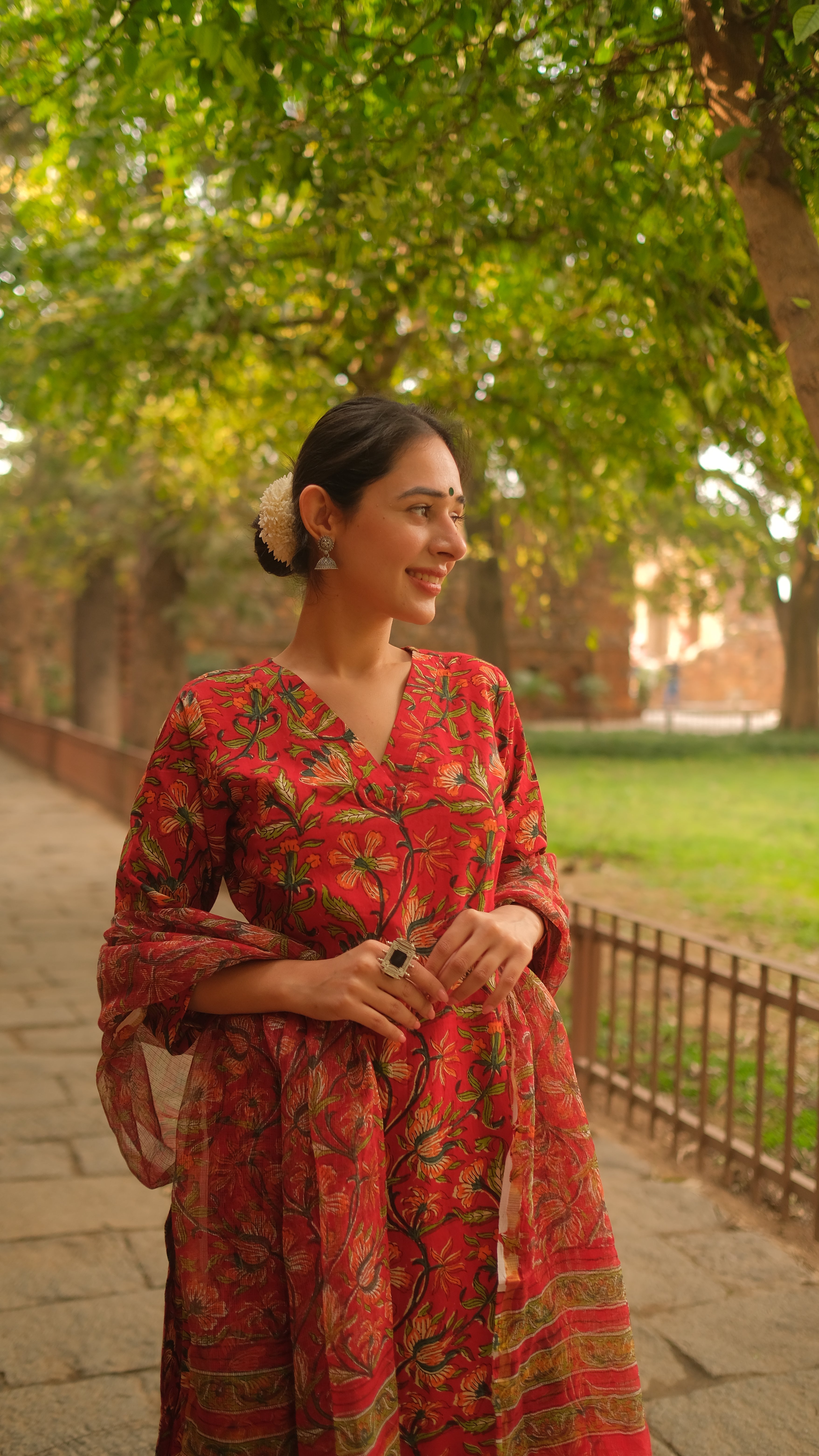 Red Kalamkari Suit Set