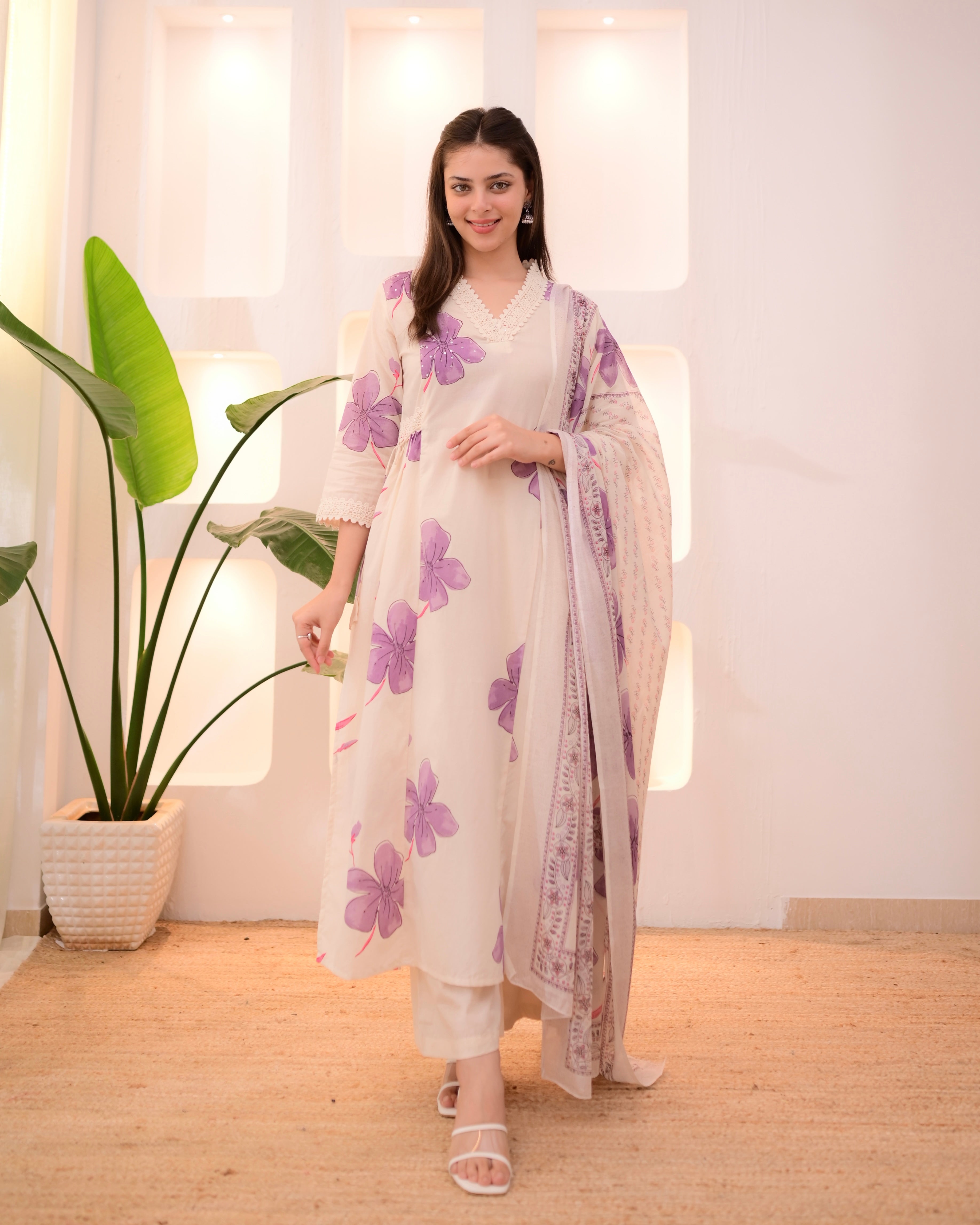 Orchid Flora Cotton A Line Suit