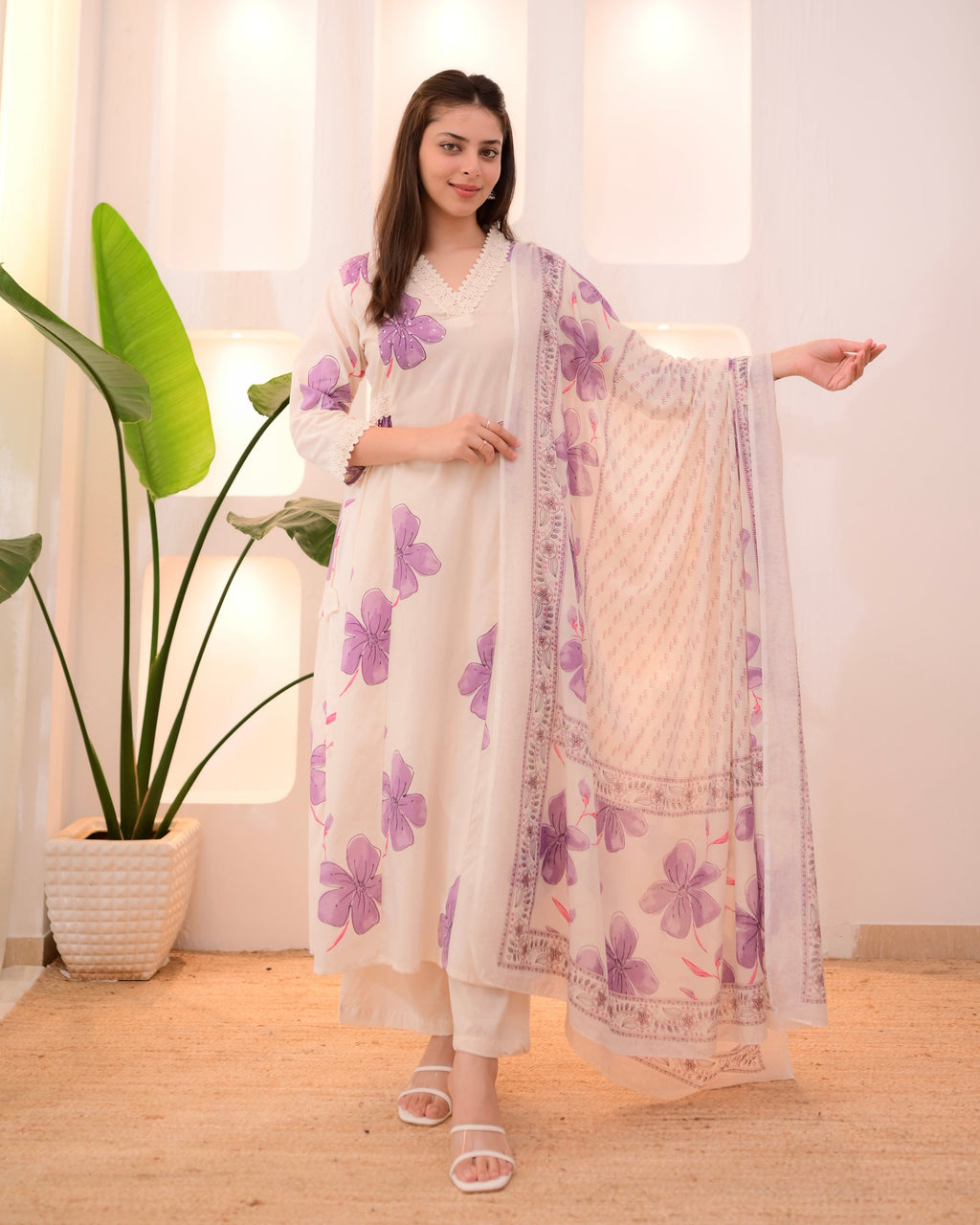 Orchid Flora Cotton A Line Suit