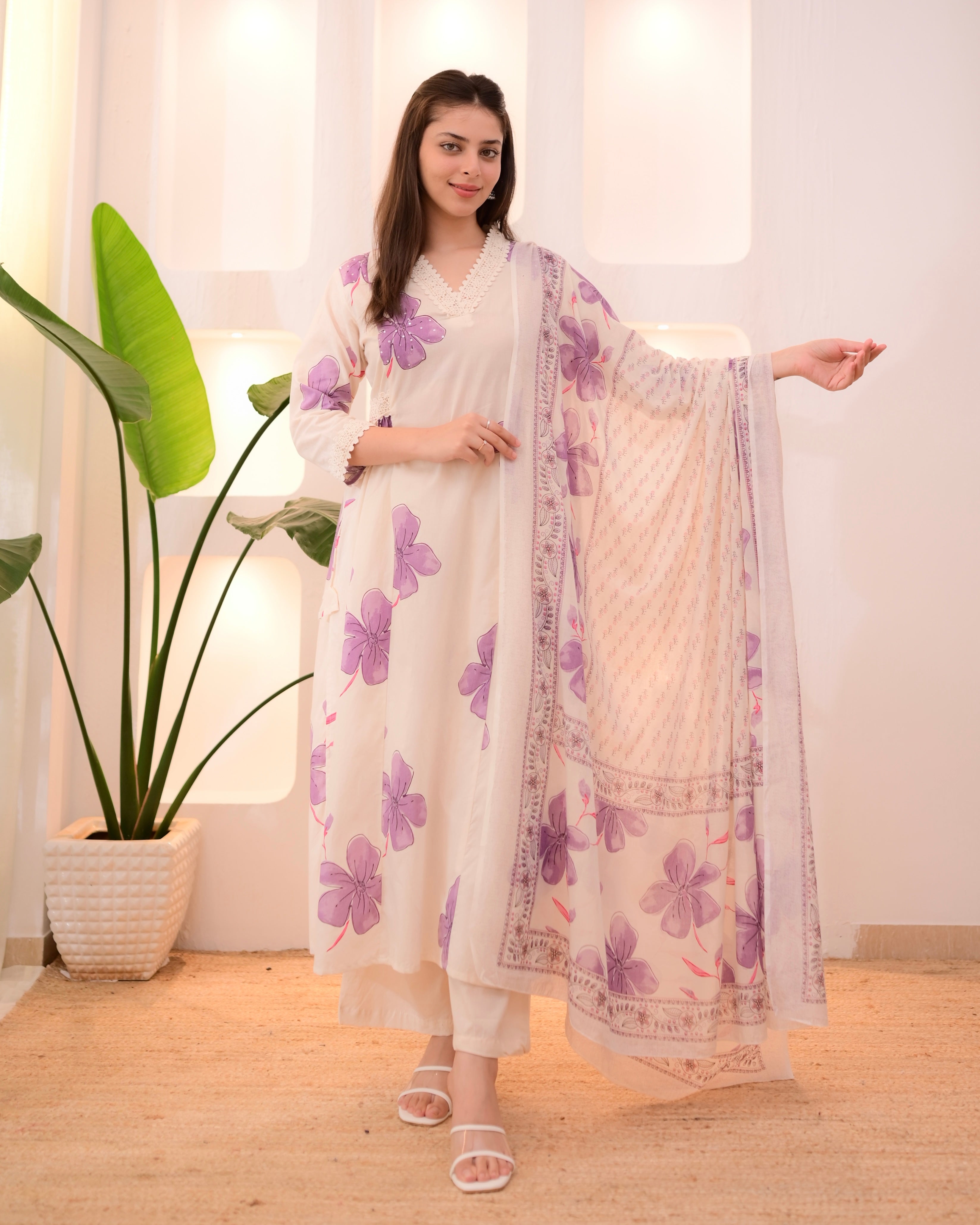 Orchid Flora Cotton A Line Suit